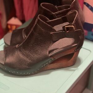 Dansko Dark Brown Leather Wedge Sandals